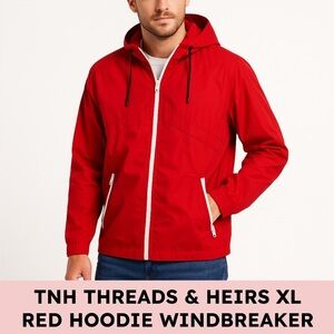 TNH Threads & Heirs Red Hooded Windbreaker Jacket Lightweight Casual XL